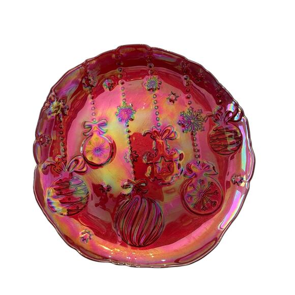 Akcam Red Turkish Carnival Glass Charger Plate 13in Christmas Ornaments New - Picture 14 of 15